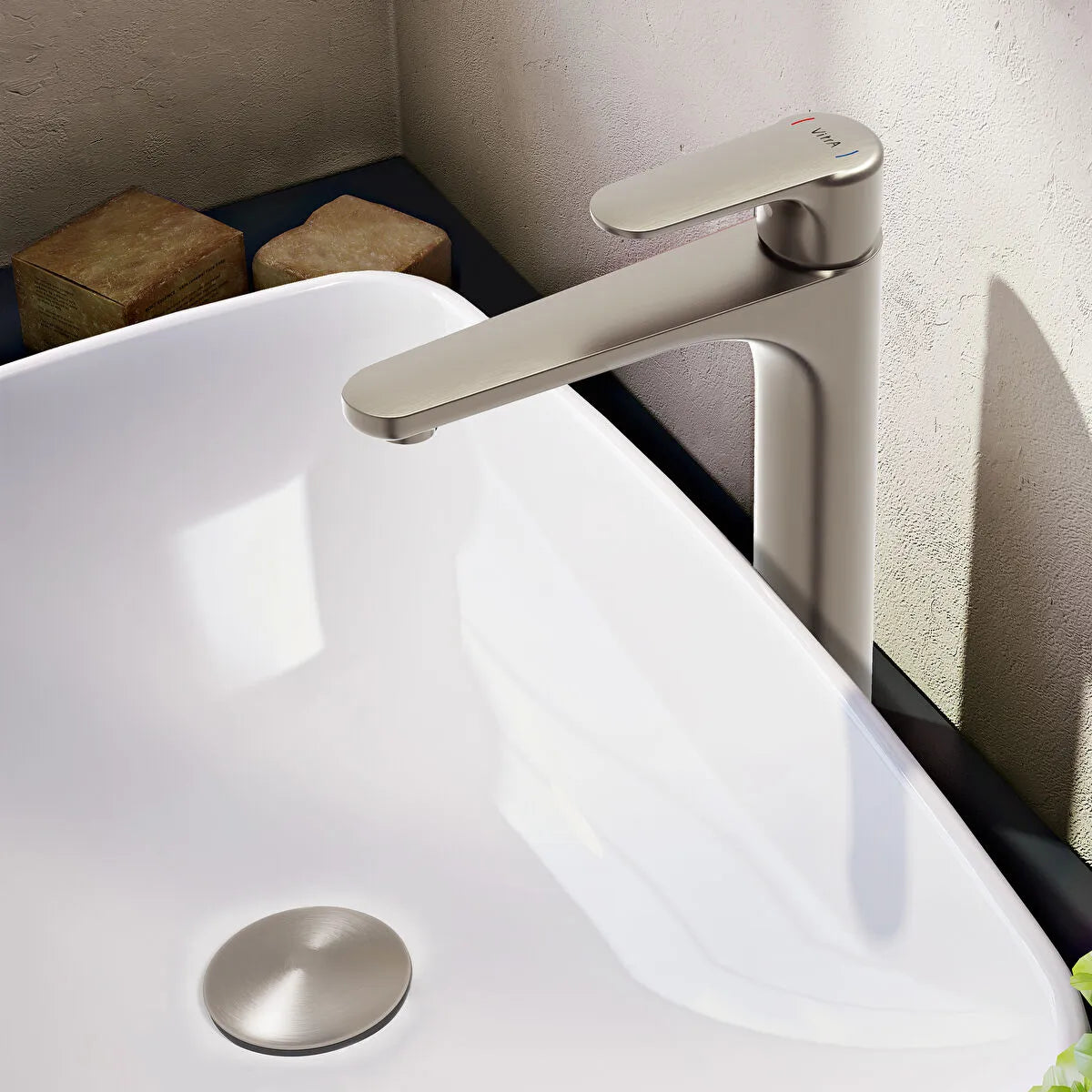 Artema Root Round Çanak Lavabo Bataryası, Fırçalı Nikel