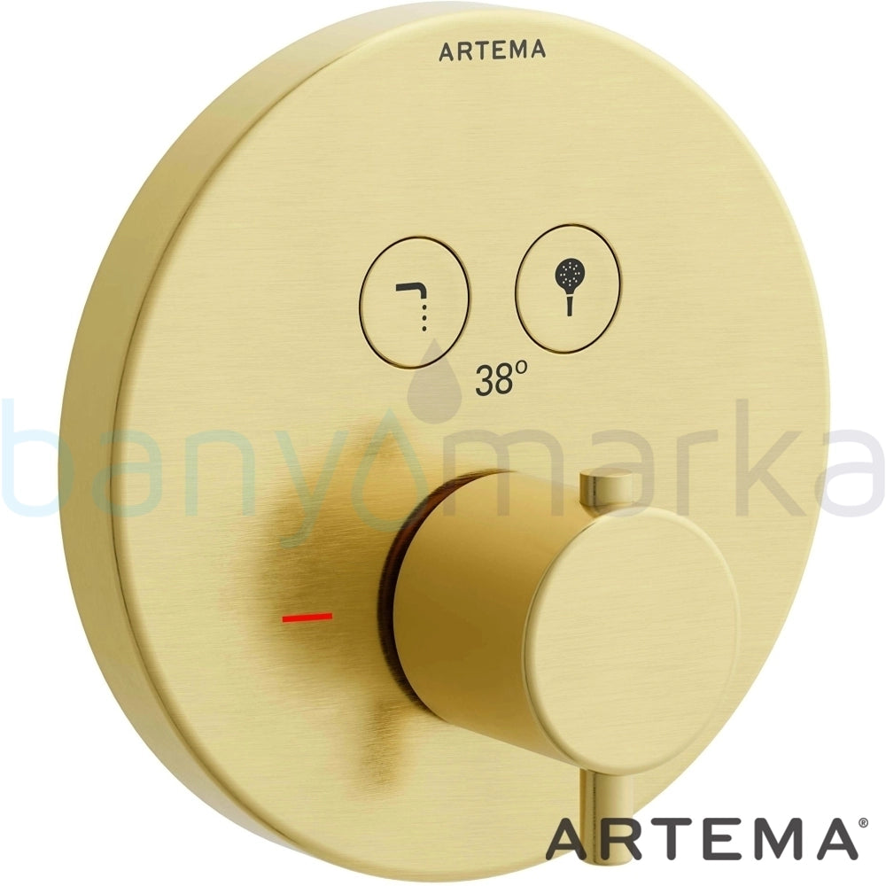 Artema V-Box Ankastre Termostatik Banyo Bataryası (V-Box, Sıva Üstü Grubu), Fırçalı Altın