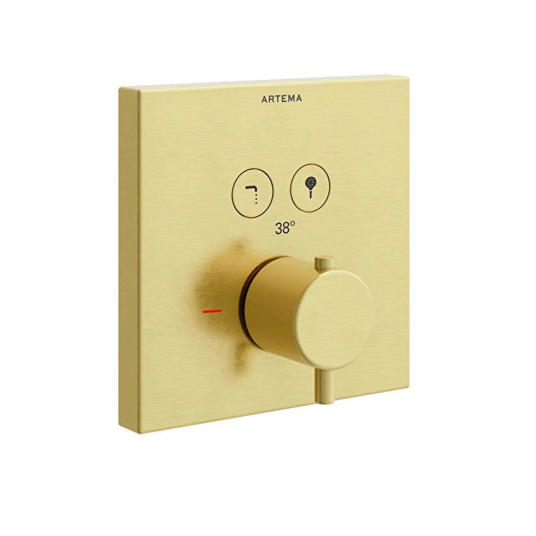 Artema V-Box Aquacontrol Square Ankastre Termostatik Banyo Bataryası (Sıva Üstü Grubu), Fırçalı Altın