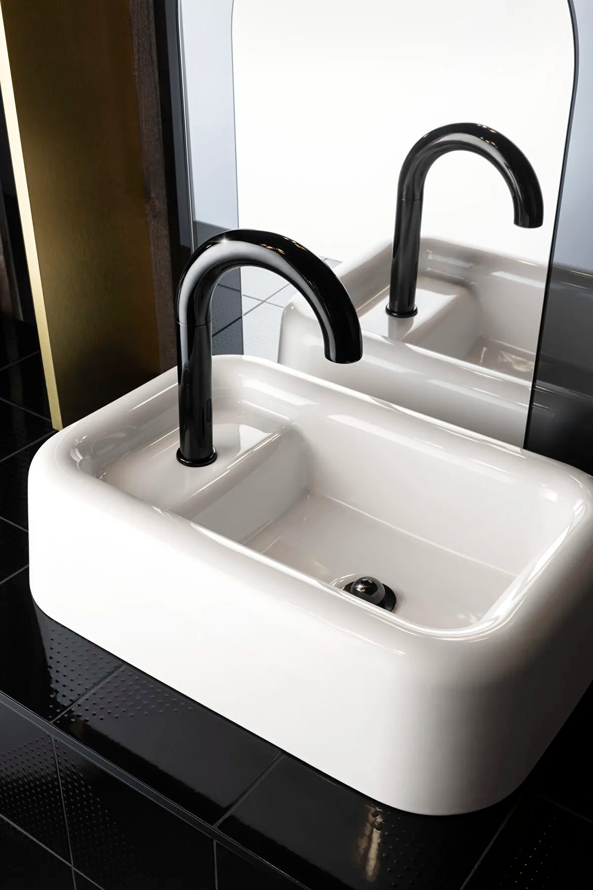 VitrA Liquid Temassız Lavabo Bataryası (Pilli, Çift Su Girişli), Parlak Siyah