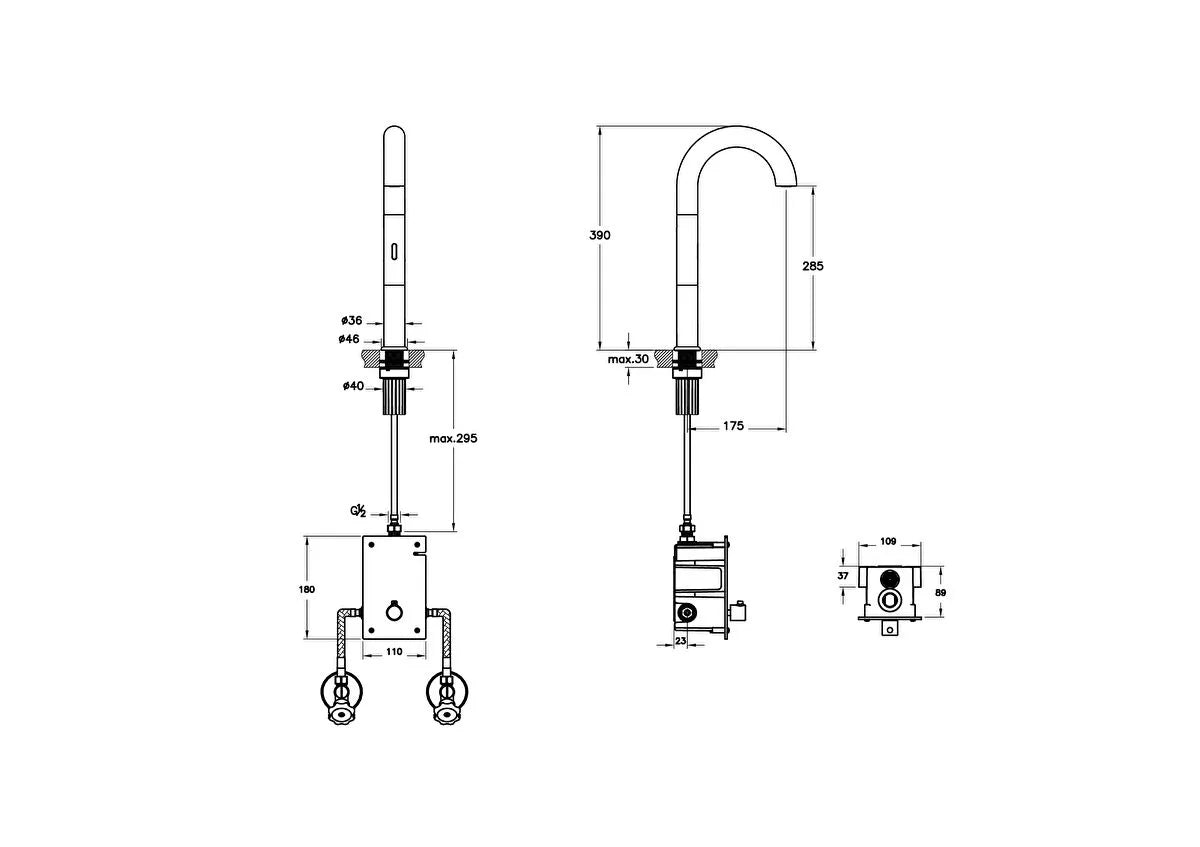VitrA Liquid Temassız Lavabo Bataryası Yüksek (Elektrikli, Çift Su Girişli), Parlak Siyah