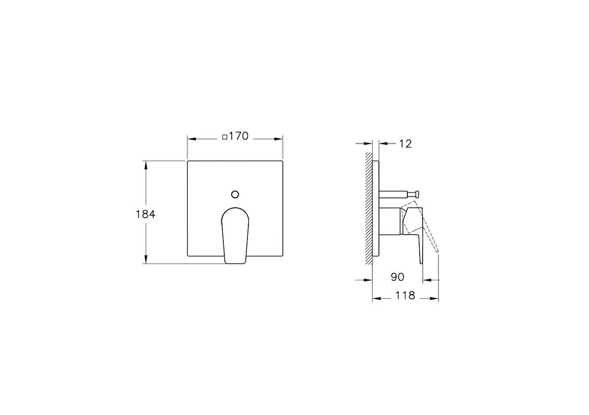 Artema Flow Square Ankastre Mekanik Banyo Bataryası (V-Box) (Sıva Üstü Grubu), Parlak Krom