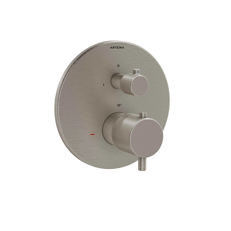 Artema Root Round Ankastre Termostatik Banyo Bataryası (V-Box) (Sıva Üstü Grubu), Fırçalı Nikel