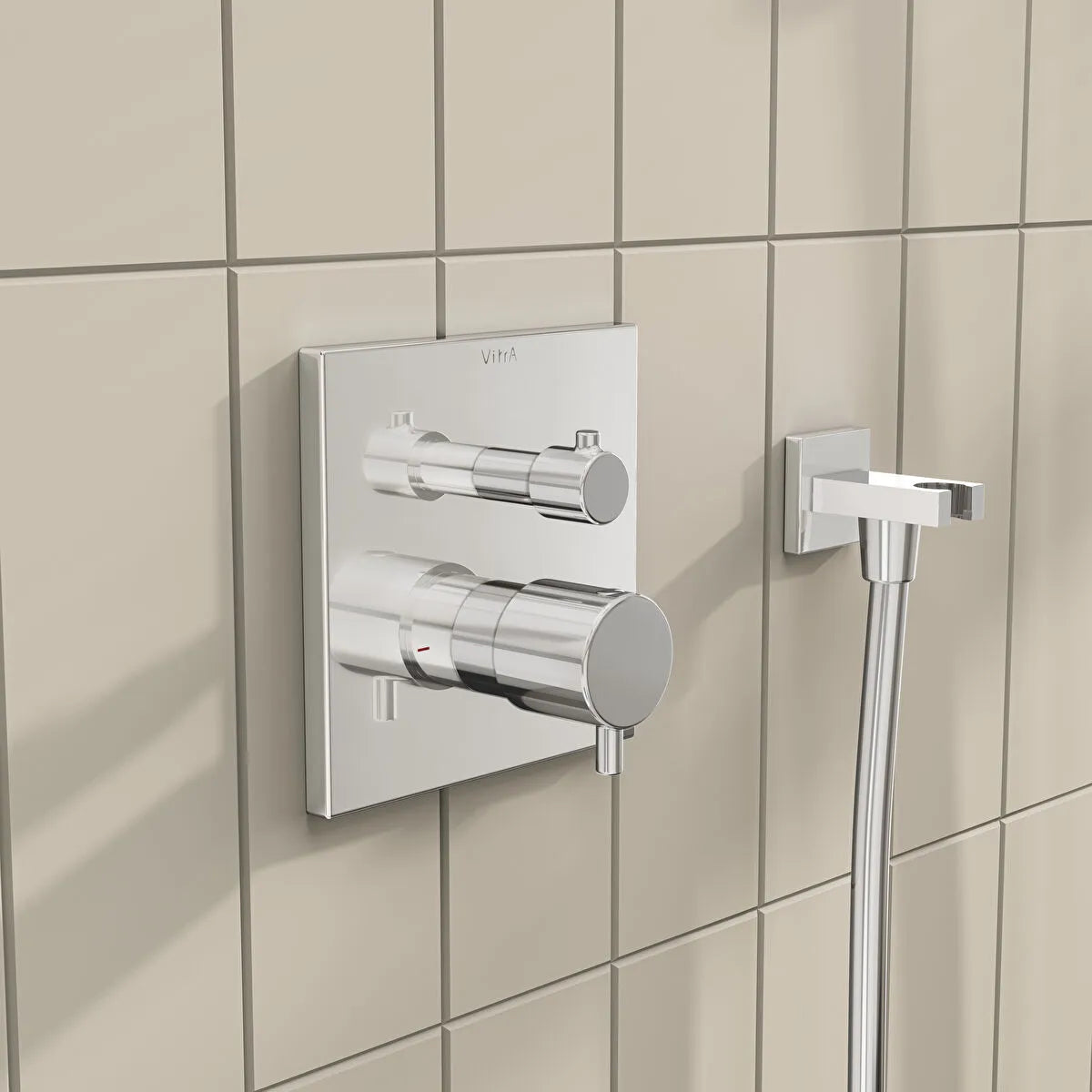 Artema Flow Square Ankastre Termostatik Banyo/Duş Bataryası (V-Box, Sıva Üstü Grubu), Parlak Krom
