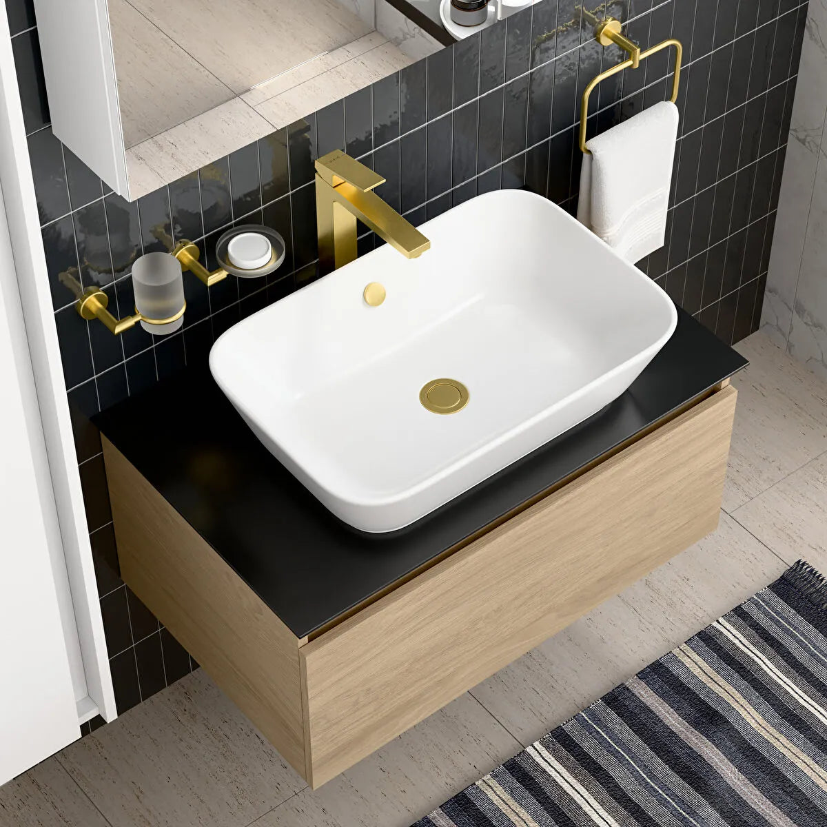 Artema Minimax Square Çanak Lavabo Bataryası, Fırçalı Altın