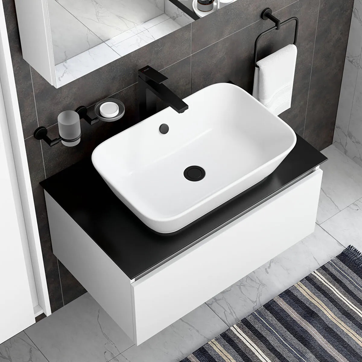 Artema Minimax Square Çanak Lavabo Bataryası, Mat Siyah