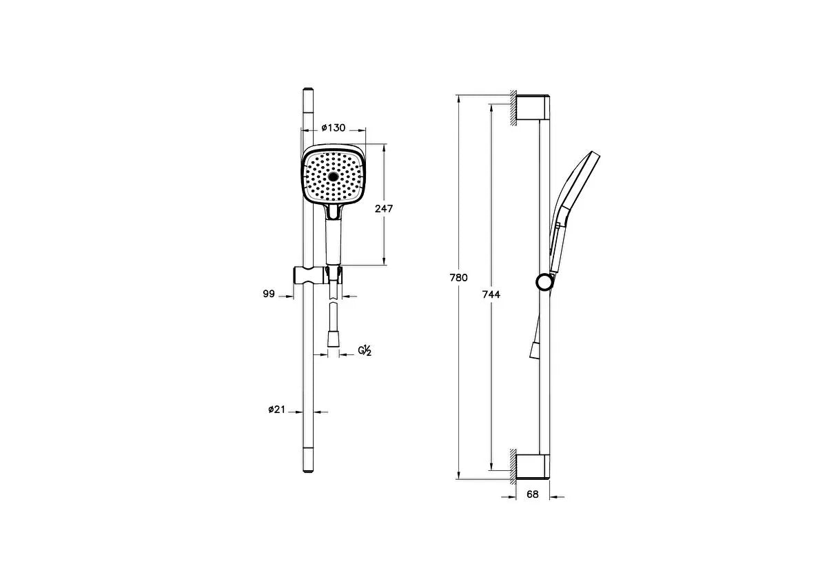 VitrA Prime Square Sürgülü El Duşu Takımı 3F (130 Mm), Fırçalı Altın
