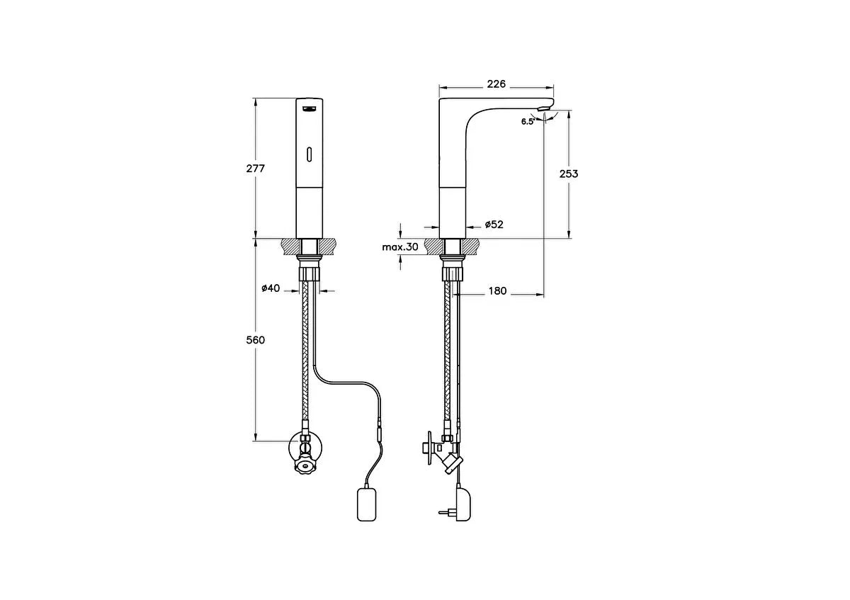 Vitra Root Round Temassız Lavabo Bataryası (Çanak) (Elektrikli, Tek Su Girişli)