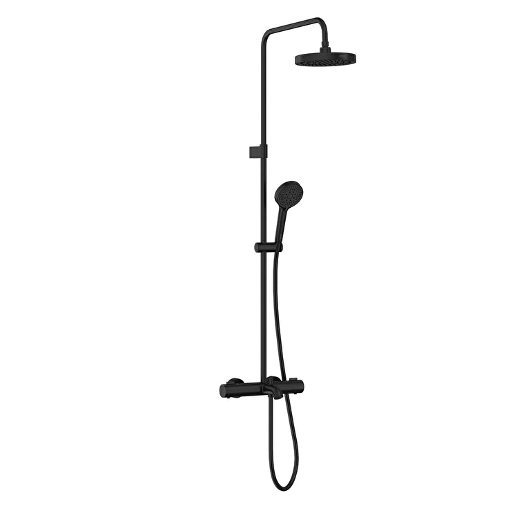 Artema Base Round 200 Termostatik Banyo Bataryalı Duş Sistemi, Mat Siyah