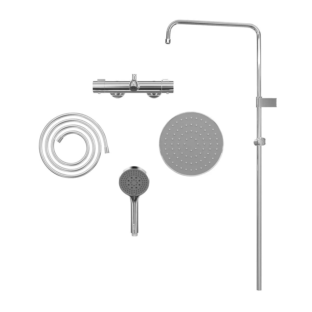 Artema Base Round 200 Termostatik Banyo Bataryalı Duş Sistemi, Parlak Krom