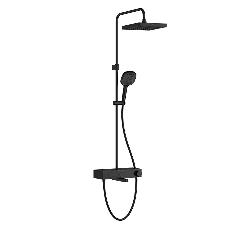 Artema Core Square 250 Termostatik Banyo Bataryalı Duş Sistemi, Mat Siyah