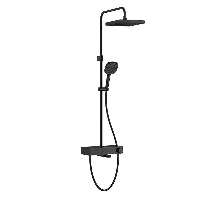Artema Core Square 250 Termostatik Banyo Bataryalı Duş Sistemi, Parlak Siyah
