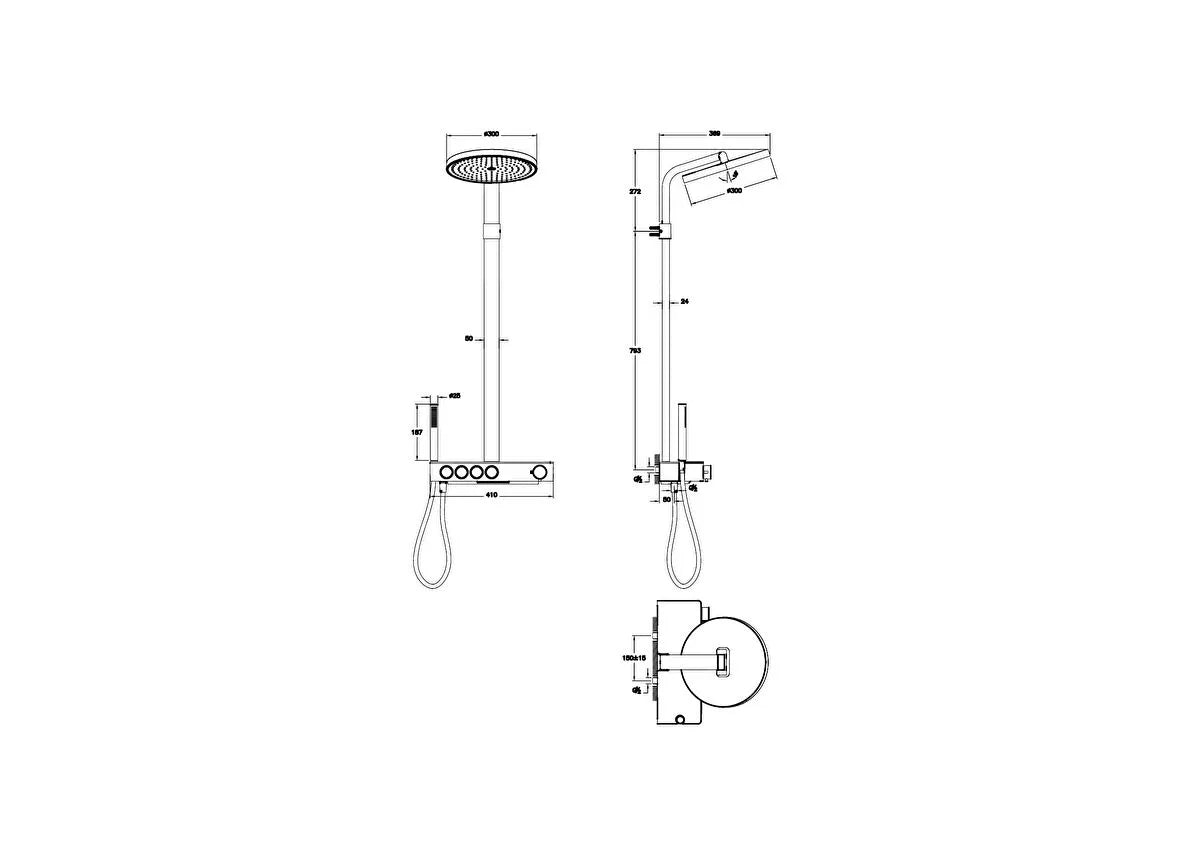 VitrA Prime Round 300 Termostatik Banyo Bataryalı Duş Sistemi, Parlak Krom