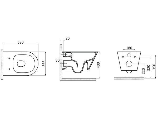 Lucco Avva Rimless Asma Klozet Seti Mat Beyaz, 53 cm