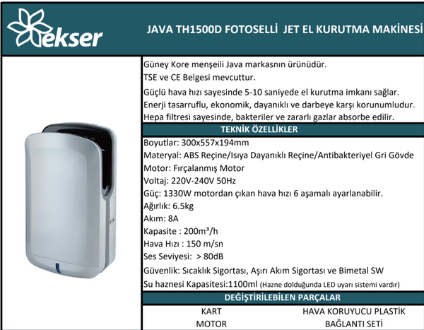 Xinda Java Sensörlü Jet Motorlu El Kurutma Makinası Silver TH1500D