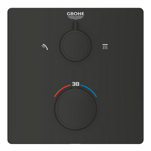 Grohe Grohtherm Termostatik Banyo/Duş Bataryası (Sıva Üstü Grubu), 2 Yollu, Mat Siyah