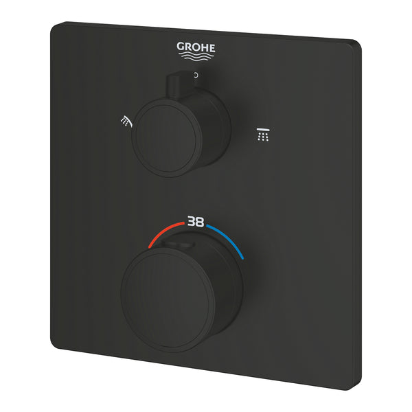 Grohe Grohtherm Termostatik Banyo/Duş Bataryası (Sıva Üstü Grubu), 2 Yollu, Mat Siyah