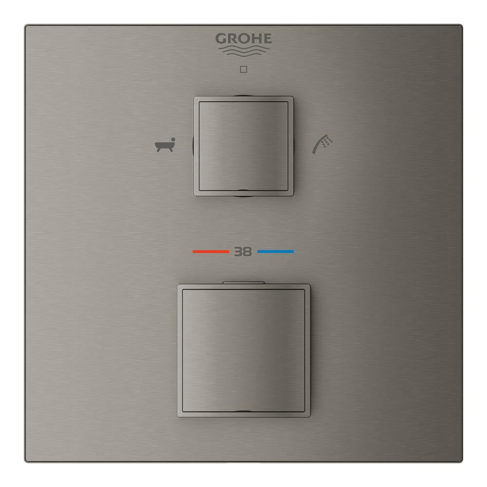 Grohe Grohtherm Cube Çift Yönlü Termostatik Ankastre Banyo Bataryası (2 Yollu, Sıva Üstü Grubu) Fırçalı Sert Grafit