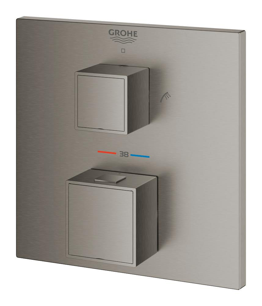 Grohe Grohtherm Cube Çift Yönlü Termostatik Ankastre Banyo Bataryası (2 Yollu, Sıva Üstü Grubu) Fırçalı Sert Grafit