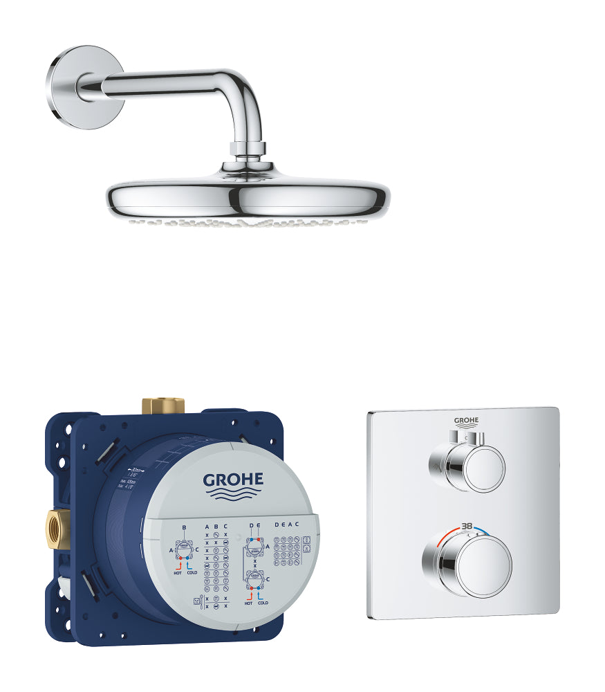Grohe Grohtherm Perfect Ankastre Termostatik Duş Bataryası ve Tepe Duşu Seti