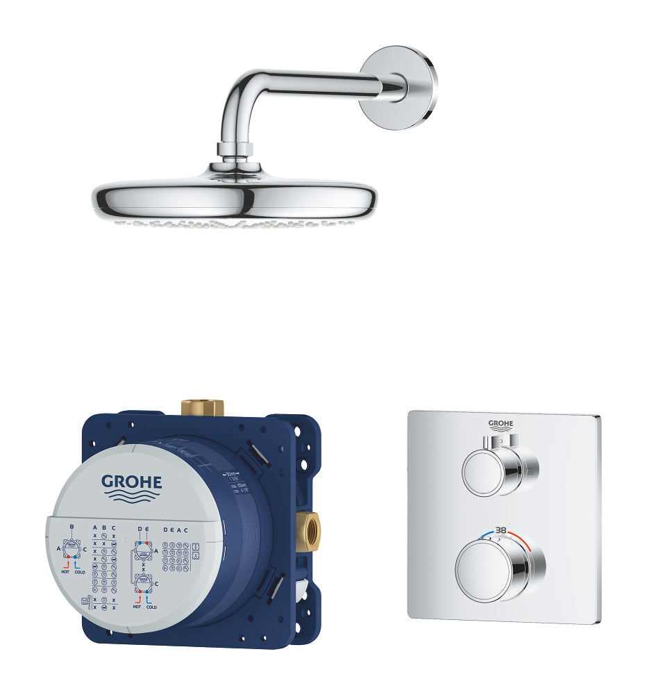 Grohe Grohtherm Perfect Ankastre Termostatik Duş Bataryası ve Tepe Duşu Seti