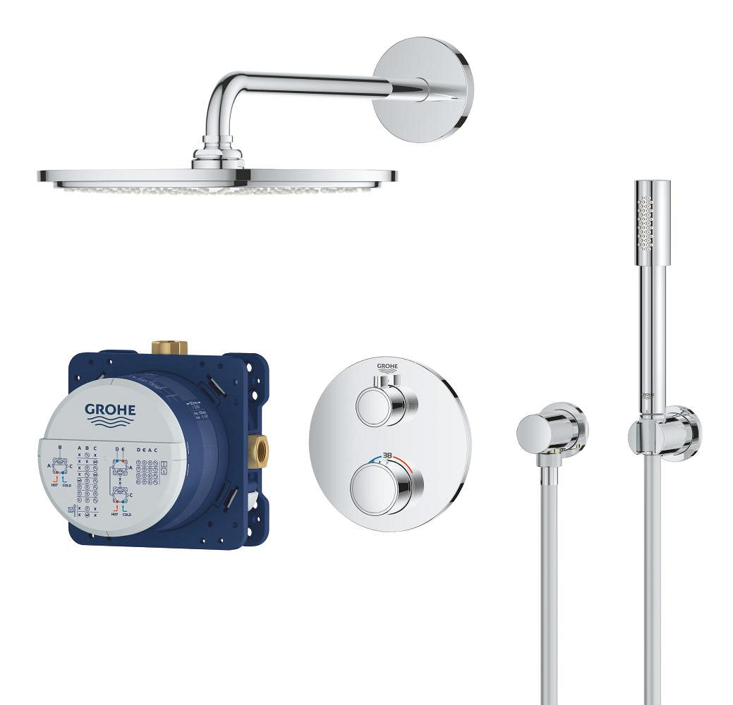 Grohe Grohtherm Perfect Ankastre Termostatik Banyo/Duş Bataryası, Tepe ve El Duşu Seti