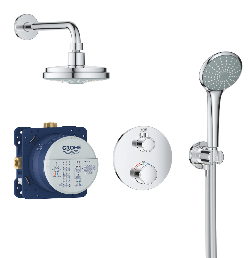Grohe Grohtherm Perfect Ankastre Termostatik Banyo/Duş Bataryası, Tepe ve El Duşu Seti