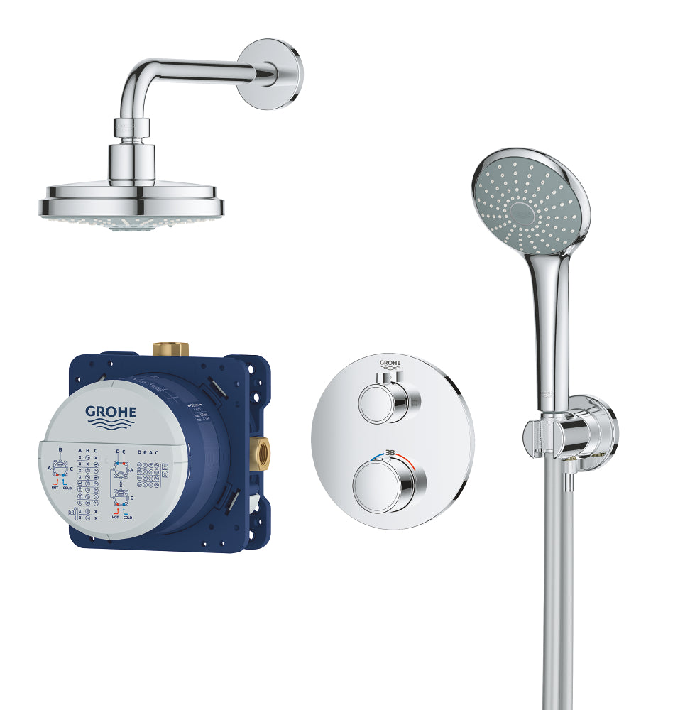 Grohe Grohtherm Perfect Ankastre Termostatik Banyo/Duş Bataryası, Tepe ve El Duşu Seti
