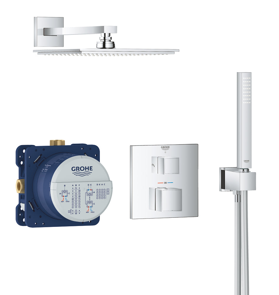 Grohe Grohtherm Cube Perfect Ankastre Banyo/Duş Bataryası, Tepe ve El Duşu Seti