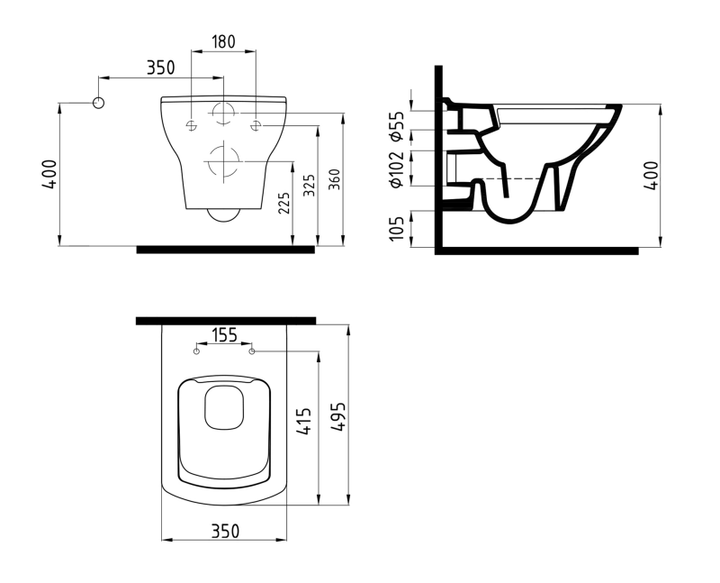Bien Dor Rimless Asma Klozet Seti Parlak Beyaz, 50 cm