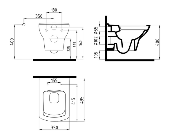 Bien Dor Rimless Asma Klozet Seti Parlak Beyaz, 50 cm