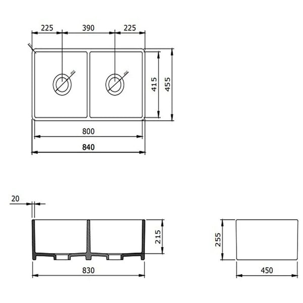 Bocchi Lavello 85 cm Çift Gözlü Mutfak Eviyesi Parlak Beyaz