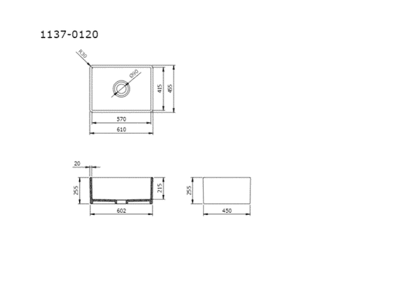 Bocchi Lavello Parlak Bisküvi 60 cm Seramik Mutfak Eviyesi