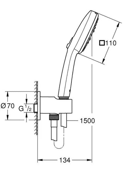 Grohe Tempesta Cube 110 Ankastre Bağlantılı El Duşu Seti, 3 Akışlı, Mat Siyah