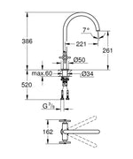 Grohe Atrio Kuğu Borulu Eviye Bataryası, Fırçalı Altın