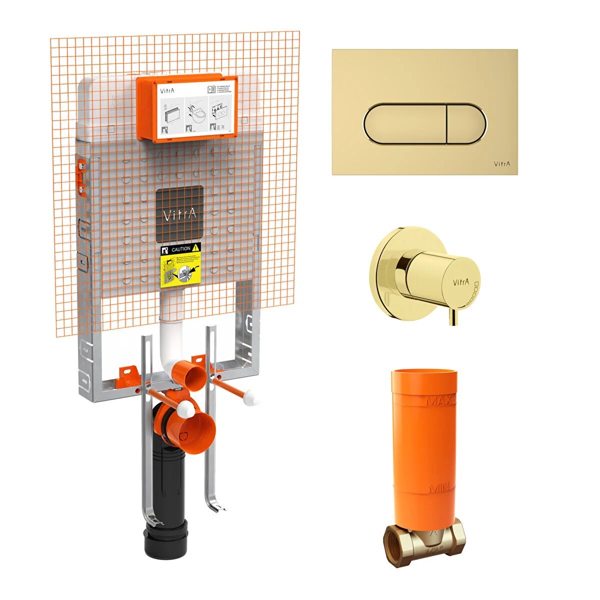 Vitra Gömme Rezervuar Seti (Gömme Rezervuar + Stop Valf + Soft Altın Panel)